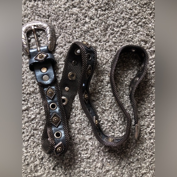 Vintage USMECO Paris Genuine Leather Mesh Riveted Western Belt Black Size 36” - Picture 3 of 5